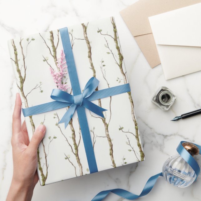 Papier Cadeau Anniversaire des arbres bruns verts (Cadeaux)