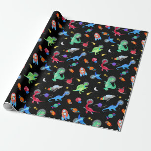 Papier Cadeau Anniversaire des astronautes dinosaures aquarelle 