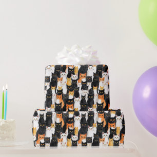 Papier Cadeau Anniversaire des chats noirs blancs orange