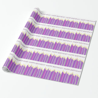 Papier Cadeau Anniversaire des filles aux bougies violettes et j