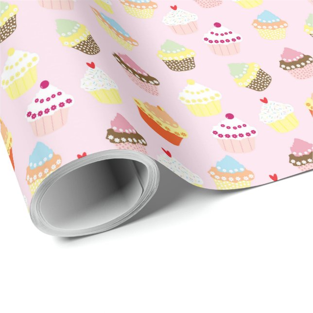 Papier Cadeau Anniversaire Design Cupcake Emballag (Coin rond)