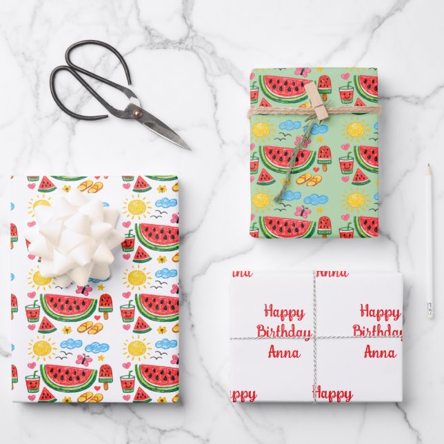 Papier cadeau Anniversaire d'été Pastèque  (Recto)
