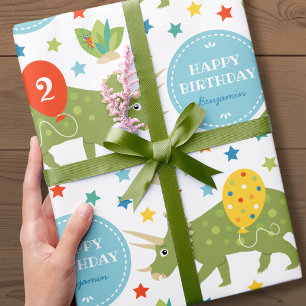 Papier Cadeau Anniversaire Dinosaur Tricératops Nom personnalisé