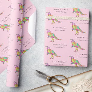 Papier Cadeau Anniversaire Dinosaure Personnalisé Nom de Fille
