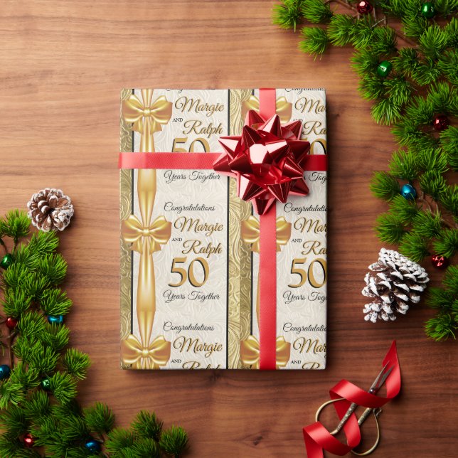 Papier Cadeau Anniversaire d'or (Cadeau de vacances)