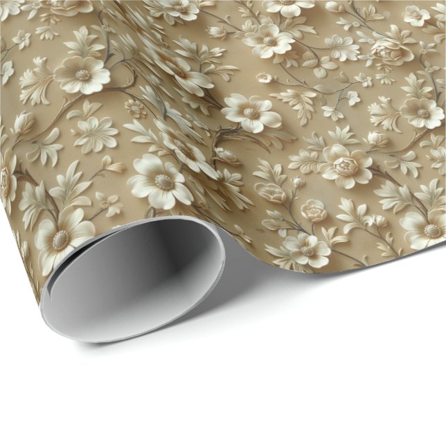 Papier Cadeau Anniversaire d'or Enveloppement des cadeaux florau (Coin rond)