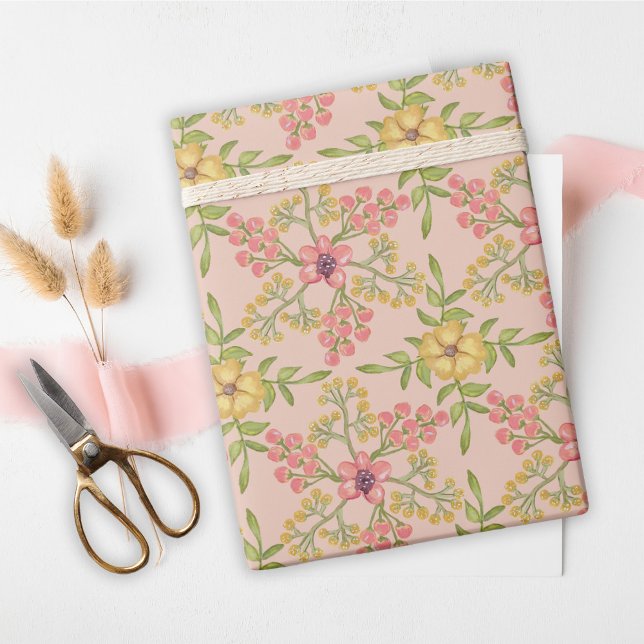 Papier Cadeau Anniversaire Doux 16 Jolie Fleurs Florales Rose (Créateur téléchargé)