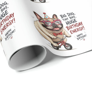Papier Cadeau Anniversaire drôle de Bulldog français à vélo