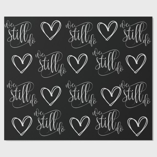 Papier Cadeau Anniversaire du mariage Coeur noir (Plat)