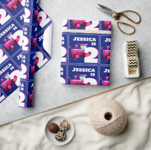 Papier Cadeau Anniversaire du tracteur rose