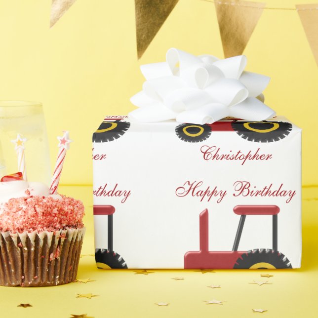Papier Cadeau Anniversaire du tracteur rouge (Fête d'anniversaire)