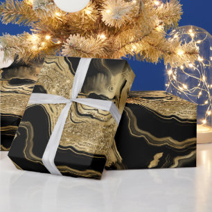Papier Cadeau Anniversaire élégant avec agate pailletée noire et