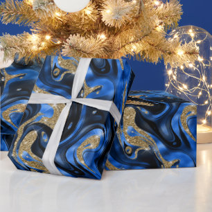 Papier Cadeau Anniversaire élégant bleu fondu et doré pailleté