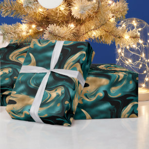 Papier Cadeau Anniversaire élégant sarcelle fondue et feuille d'