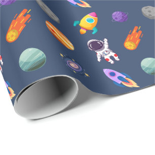 Papier Cadeau Anniversaire Espace Extérieur Bleu Foncé