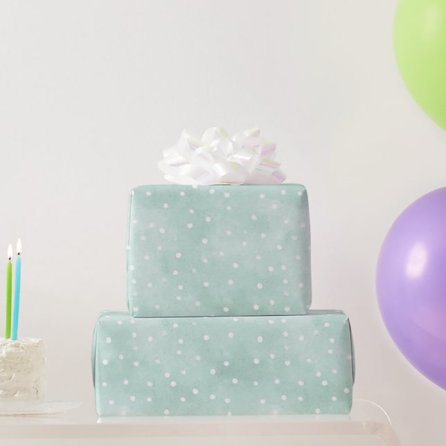 Papier Cadeau Anniversaire Féminin Menthe Petits Points Blancs (Cadeaux de fête)