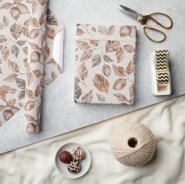 Papier Cadeau Anniversaire Feuilles D'automne Orange Marron (Artisanat)