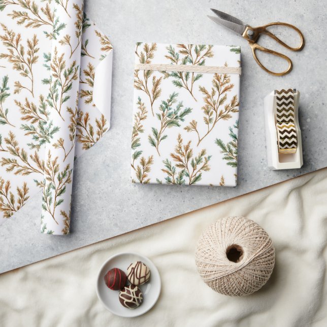 Papier Cadeau Anniversaire Feuilles Vertes Marrons (Artisanat)