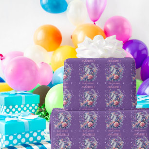 Papier Cadeau Anniversaire Fille Licorne Rose Paillettes Violet