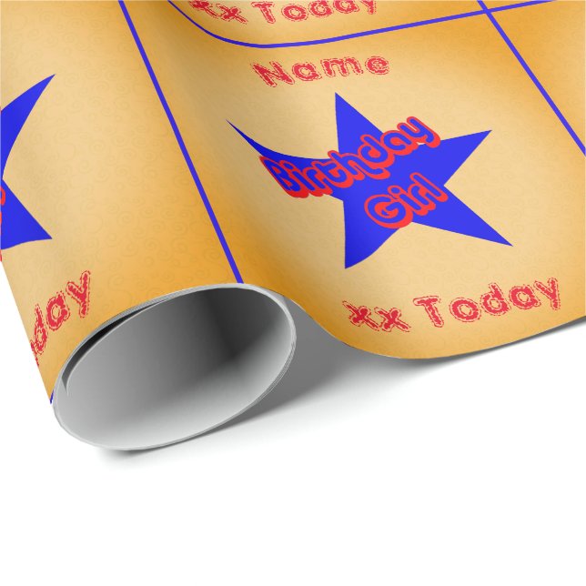 Papier Cadeau Anniversaire Fille mignonne Anniversaire personnal (Coin rond)