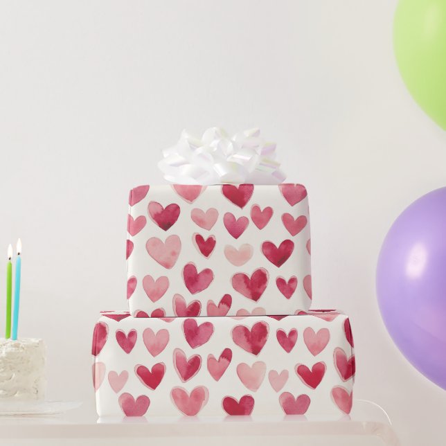 Papier Cadeau Anniversaire Fille Rose Rouge Coeurs Crème (Cadeaux de fête)