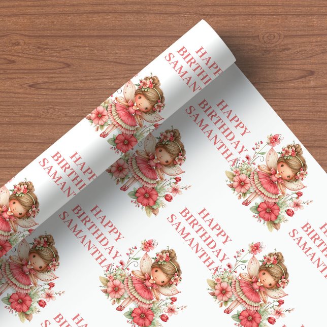 Papier Cadeau Anniversaire Fleur de Cerisier Fémin (Charming Fairy Girl Blush Floral Birthday Wrapping Paper

)