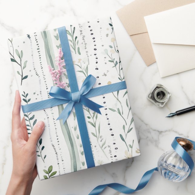 Papier Cadeau Anniversaire Floral Chic Blanc Vert (Cadeaux)