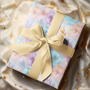 PAPIER CADEAU ANNIVERSAIRE FLORAL ROMANTIQUE PASTEL GIRLY