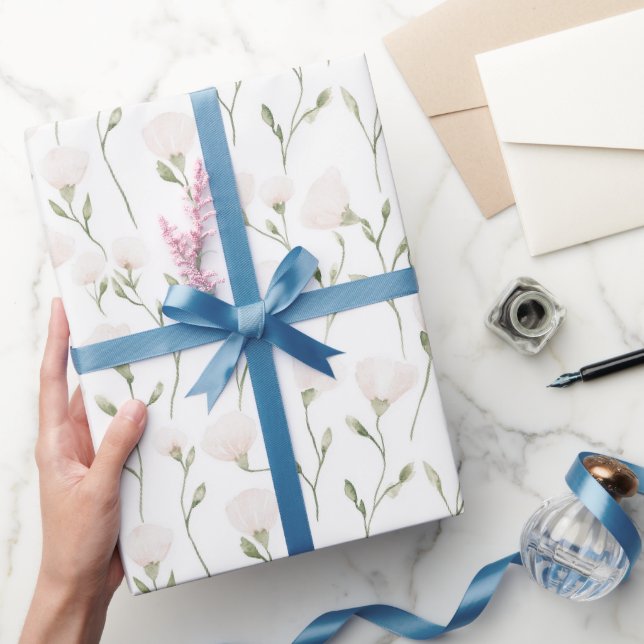 Papier Cadeau Anniversaire Floral Rose Pâle Blanc (Cadeaux)