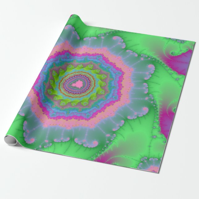 Papier Cadeau Anniversaire Fractal Vert et Pêche (Déroulé)