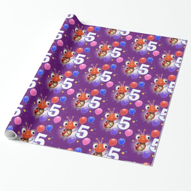 Papier Cadeau Anniversaire Garçon ou fille de 5 ans Papier d'emb (Déroulé)