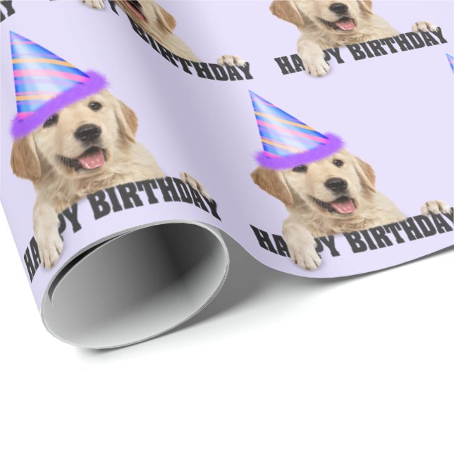 Papier Cadeau Anniversaire Golden Retriever (Coin rond)