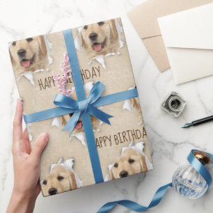 Papier Cadeau Anniversaire Golden Retriever dans trou de papier