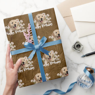 Papier Cadeau Anniversaire Golden Retriever en cuir