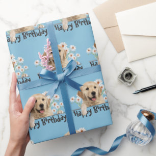 Papier Cadeau Anniversaire Golden Retriever et les marguerites