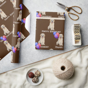 Papier Cadeau Anniversaire Golden Retriever Puppy Avec Ballons