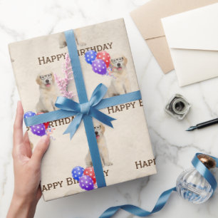 Papier Cadeau Anniversaire Golden Retriever Puppy Avec Ballons