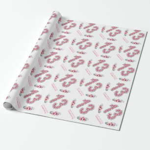 Papier Cadeau Anniversaire Grande 13e Fille Fleurs Roses Feuilla