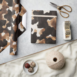 Papier Cadeau Anniversaire Imprimé Vache Crème Marron Noir