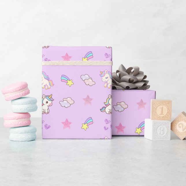 Papier Cadeau Anniversaire Licorne Violet Clair (Baby Shower)