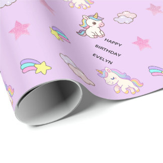 Papier Cadeau Anniversaire Licorne Violet Personnalisé