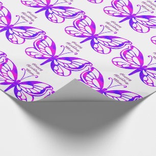 Papier Cadeau Anniversaire, maman, papillons dans le pourpre