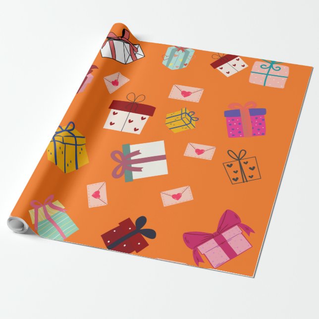 Papier Cadeau Anniversaire moderne orange girly (Déroulé)