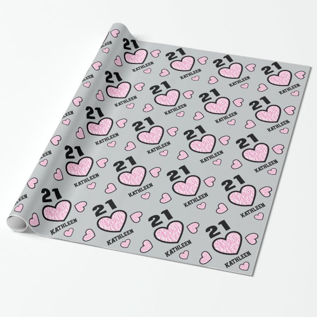 Papier Cadeau Anniversaire moderne V03N1A de COEURS roses de (Déroulé)
