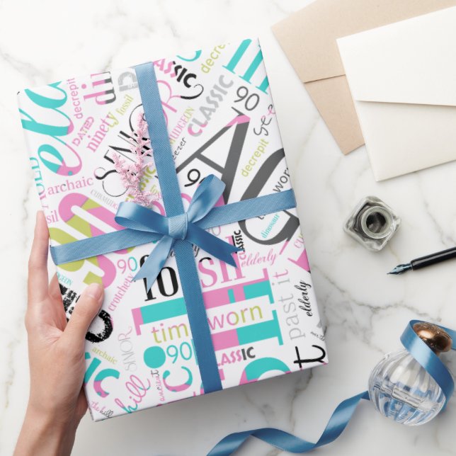 Papier Cadeau Anniversaire Mot Cloud 90 rose ID266 (Cadeaux)