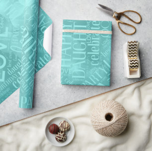Papier Cadeau Anniversaire Mot Cloud Fille Turquoise ID272