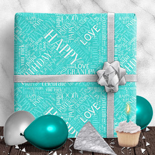 Papier Cadeau Anniversaire Mot Cloud Grand-père Turquoise ID276