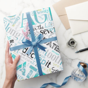 Papier Cadeau Anniversaire Mot Cloud Soixante-dix Bleu ID266