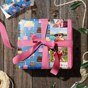 Papier Cadeau Anniversaire Motif de gâteau Nom personnalisé + Ph