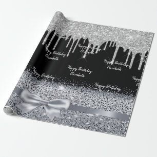 Papier Cadeau Anniversaire noir argent parties scintillant goutt